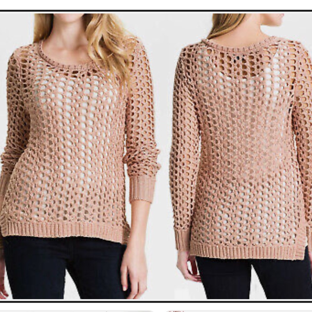 Lucky Brand Crochet Openwork Pink Knit Sweater Top | EUC Size S